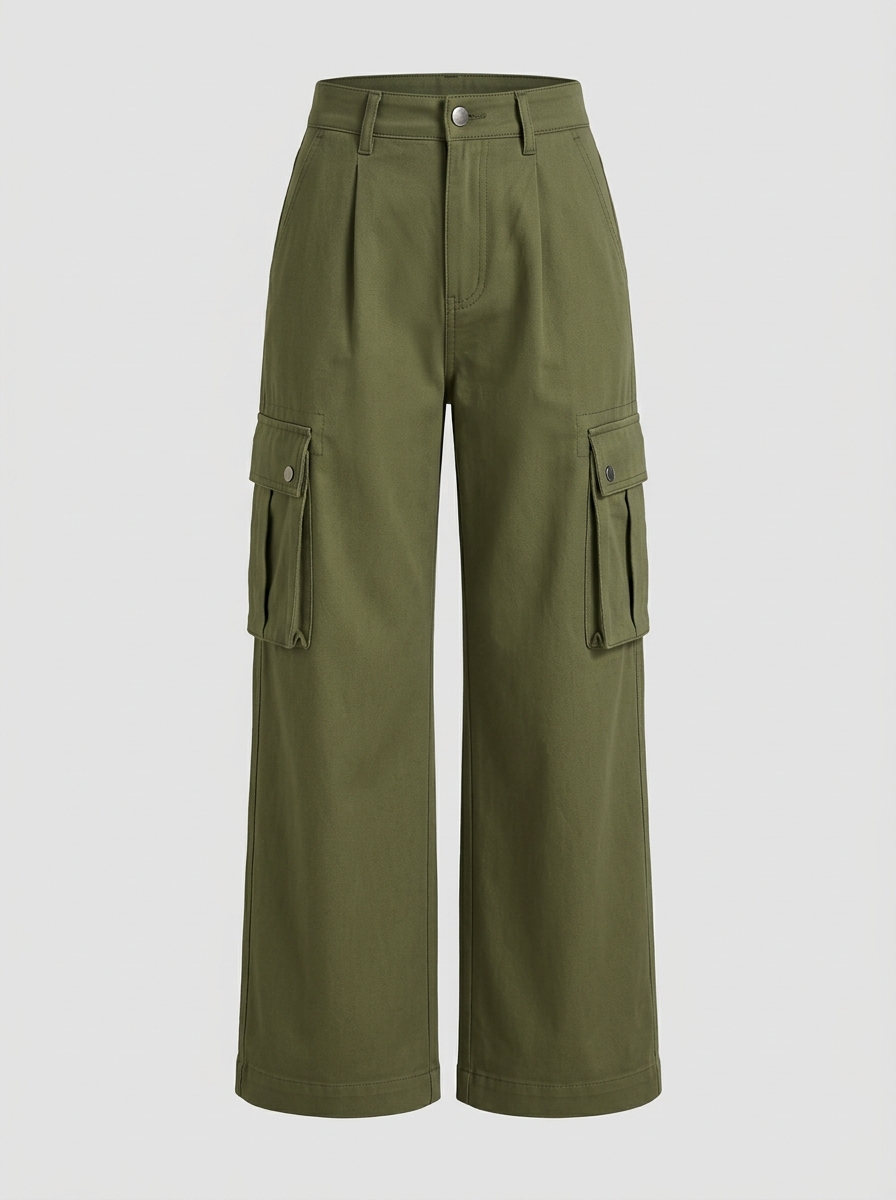 Pantalón Cargo Wide Leg Verde Militar